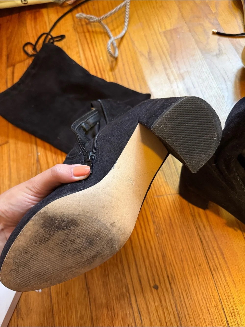 Steve Madden Suede Black Over-the-Knee Lace-Up Thigh High Block Heel Boots